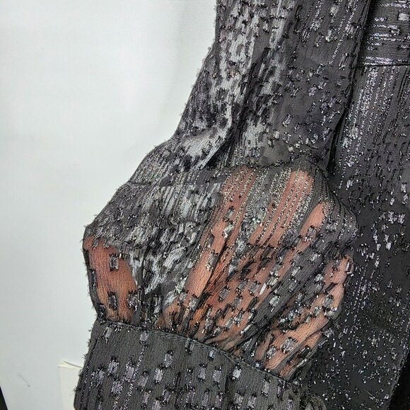 BHLDN Anthropologie Dress V Neck Long Sleeve Black‎ Sequin Empire Waist Size 6 - Picture 5 of 13